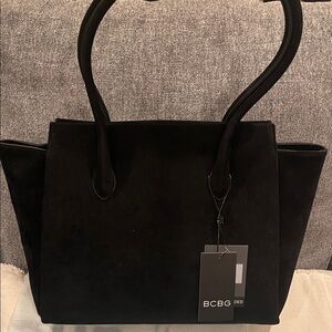 BCBG Fabulous Black Suede Tote Bag Huge bag comes with matching suede pouch NWT